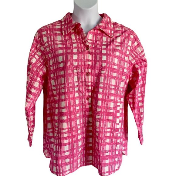 August Max Woman Long Sleeve Button Up Top Pink White Size 16W NEW NWT - Picture 3 of 9